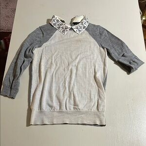 J. Crew Gray & Cream Sweater with Embellished Collar- Size XS